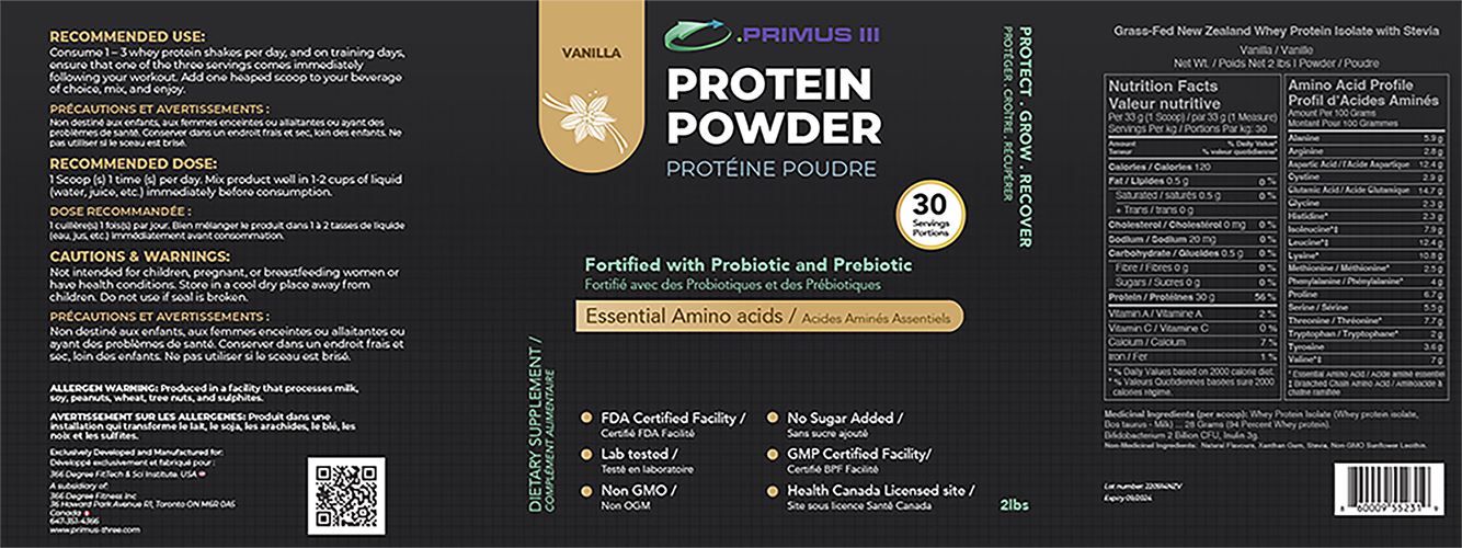 Grass Fed New Zealand Whey Protein Powder Isolate. Vanilla Flavour